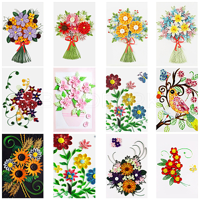 Flower/Bird Pattern Cardboard DIY Paper Quilling Tools Drawings Sample Cards DIY-GA0006-36-1