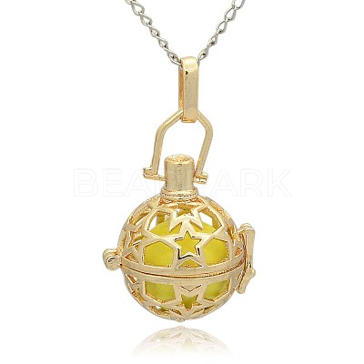 Golden Tone Brass Hollow Round Cage Pendants KK-J226-01G-1