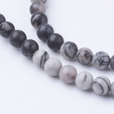 Natural Netstone Round Beads Strands G-G735-90-4mm-1