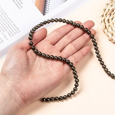 Natural Pyrite Beads Strands G-L031-6mm-01-1