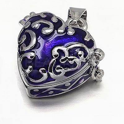 Enamel Heart Rack Plating Platinum Brass Prayer Box Pendants KK-L101-01B-1