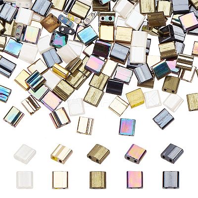 500Pcs 5 Style 2-Hole Opaque/Electroplate Glass Seed Beads SEED-SC0001-11-1