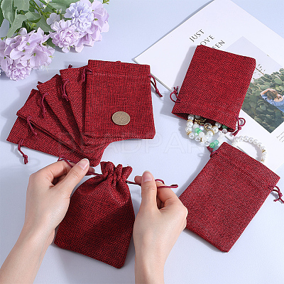 Polyester Imitation Burlap Packing Pouches Drawstring Bags ABAG-BBC0001-02B-04-1