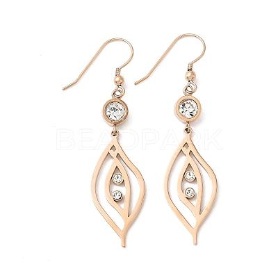 304 Stainless Steel Leaf Dangle Earrings EJEW-Z129-13RG-1
