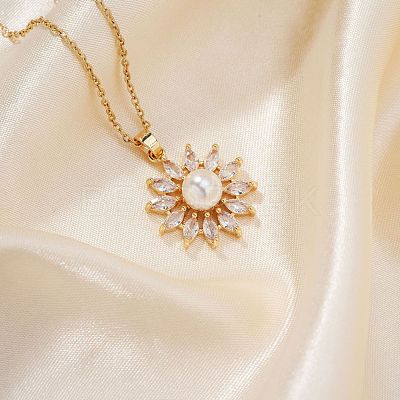 Fashionable Brass Clear Cubic Zirconia Pendant Cable Chain Necklaces for Women FN2830-4-1