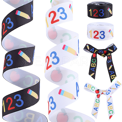 2 Rolls 2 Styles School Season Theme Polyester Colorful Printed Grosgrain Ribbon OCOR-GF0004-23A-1