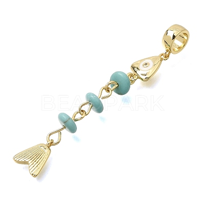 Brass Pave Cubic Zirconia Clear Cubic Zirconia & Synthetic Turquoise & Enamel European Dangle Charms GG-CBA3401-01G-B02-1