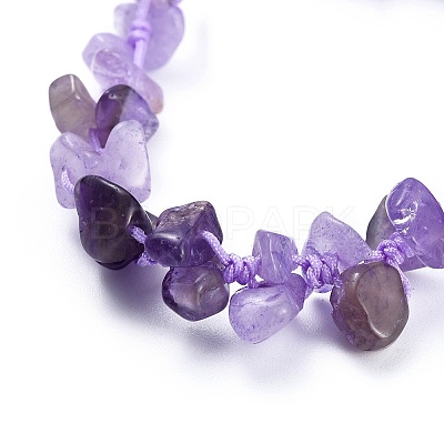 Adjustable Natural Amethyst Chip Beads Braided Bead Bracelets X-BJEW-JB04392-02-1