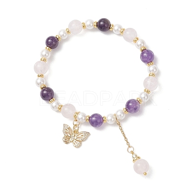 Butterfly Brass Micro Pave Clear Cubic Zirconia Charms Bracelets BJEW-JB12848-1