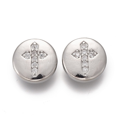 Brass Micro Pave Clear Cubic Zirconia Shank Buttons KK-H738-21P-1