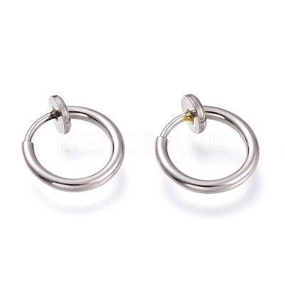 Tarnish Resistant 304 Stainless Steel Retractable Clip-on Hoop Earrings STAS-O135-01F-1