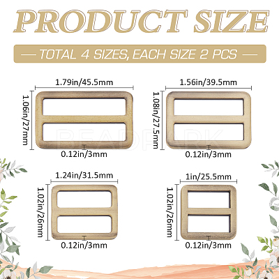 8Pcs 4 Styles Alloy Slider Buckles FIND-GF0007-01AB-1
