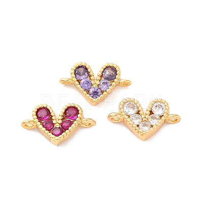 Brass Micro Pave Cubic Zirconia Heart Connector Charms KK-F894-03G-1