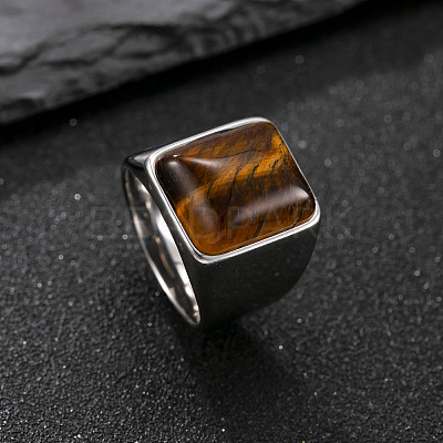 304 Stainless Steel with Natural Tiger Eye Finger Rings for Men FS-WG9BB25-15-1