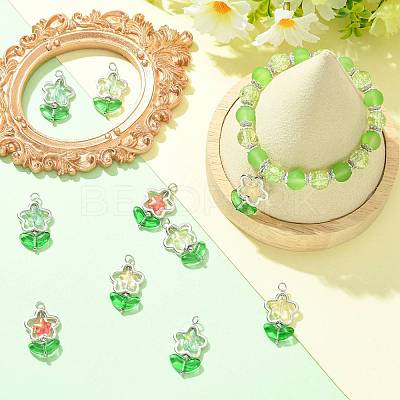 10Pcs 5 Colors Flower Glass Pendants PALLOY-FS00077-1