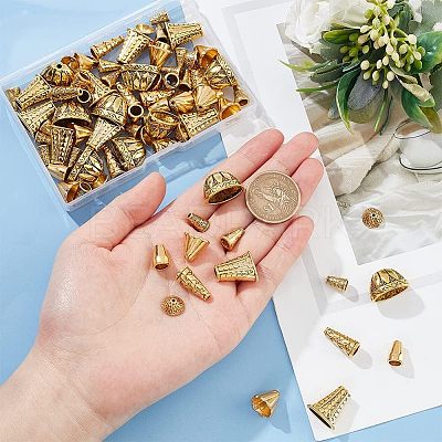 80Pcs 8 Style Tibetan Style Alloy Beads Cone & Caps FIND-NB0003-15-1