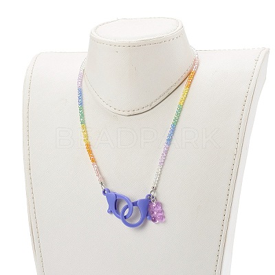 Rainbow Personalized Electroplate Glass Beaded Necklaces NJEW-JN03410-06-1