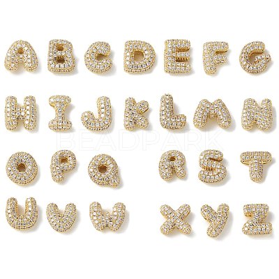 Brass Micro Pave Cubic Zirconia Beads KK-P290-61G-1