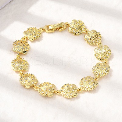 Summer Beach Brass Micro Pave Clear Cubic Zirconia Shell Shape Link Chain Bracelets LS-BJEW-C118-02B-G-1