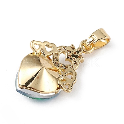 Real 18K Gold Plated Rack Plating Brass Micro Pave Clear Cubic Zirconia Pendants KK-C015-30G-15-1