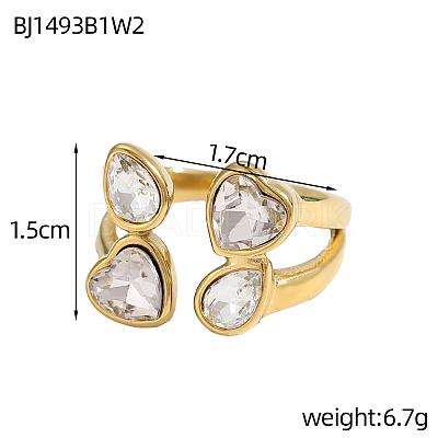 304 Stainless Steel Pave Cubic Zirconia Cuff Bangles for Women STAS-OY012-37G-1