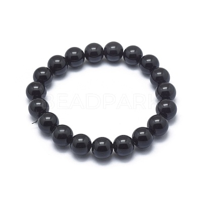 Synthetic Black Stone Bead Stretch Bracelets X-BJEW-K212-A-032-1