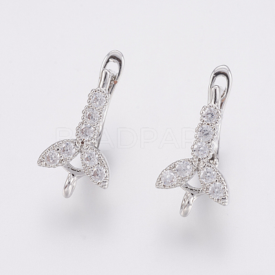 Brass Micro Pave Cubic Zirconia Hoop Earring Findings with Latch Back Closure ZIRC-K075-37P-1