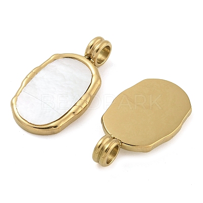 Ion Plating(IP) 304 Stainless Steel Pave Natural White Shell Pendants STAS-B075-23G-1