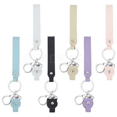 6Pcs 6 Colors Cattlehide Leather Wrist Strap Keychains KEYC-WR0001-12-1