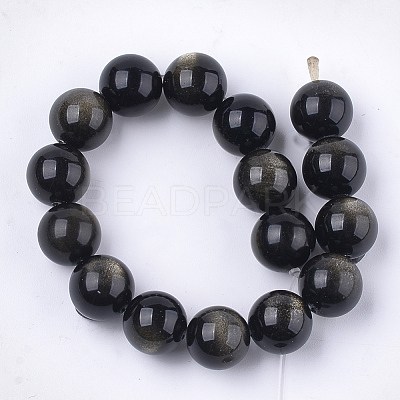 Natural Golden Sheen Obsidian Beads Strands G-S333-10mm-025-1