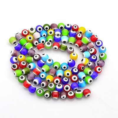 Handmade Evil Eye Lampwork Round Bead Strands LAMP-J031-8mm-M-1