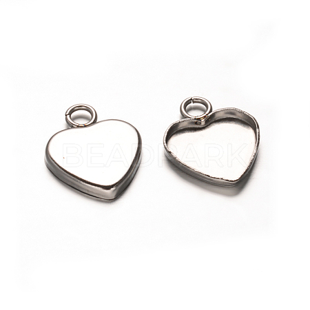 Tarnish Resistant Heart 201 Stainless Steel Pendant Cabochon Settings STAS-D111-14-1