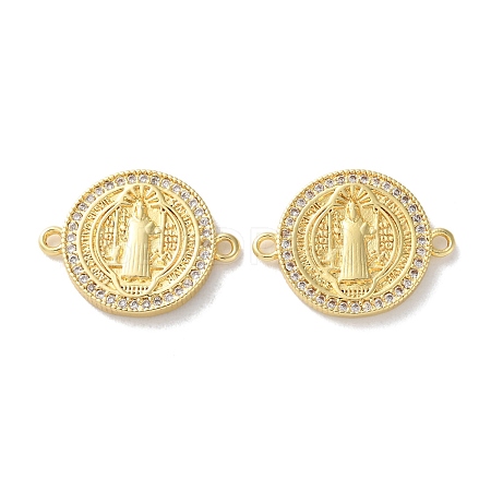 Rack Plating Brass Cubic Zirconia Saint Benedict Connector Charm KK-C084-01G-G-1