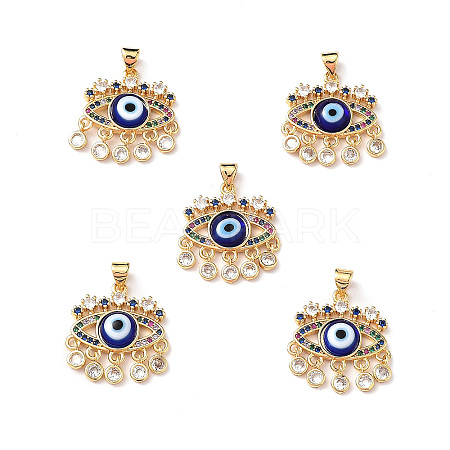 Lampwork Evil Eye Pendants with Colorful Cubic Zirconia ZIRC-L102-13G-06-1