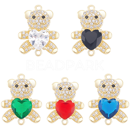 10Pcs 5 Colors Rack Plating Brass Micro Pave Clear Cubic Zirconia Connector Charms KK-BBC0018-18-1