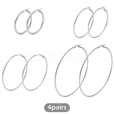 4 Pairs 4 Styles Stainless Steel Hoop Earrings EJEW-YW0001-14P-1
