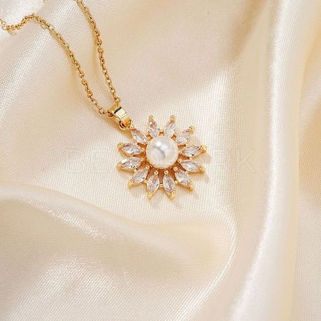 Fashionable Brass Clear Cubic Zirconia Pendant Cable Chain Necklaces for Women FN2830-4-1