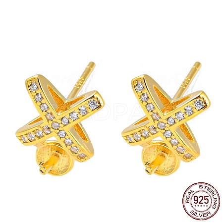 Cross 925 Sterling Silver Micro Pave Clear Cubic Zirconia Stud Earring Findings STER-Q192-24G-1