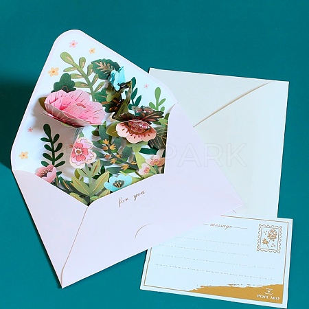 Pop Up 3D Flower Paper Greeting Cards AJEW-L102-01A-1