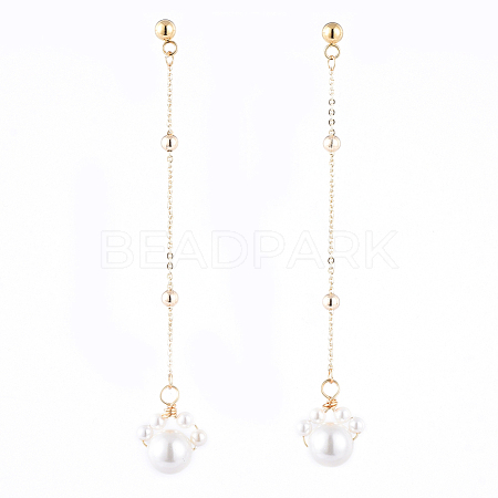 Shell Pearl Dangle Stud Earrings EJEW-JE04137-01-1