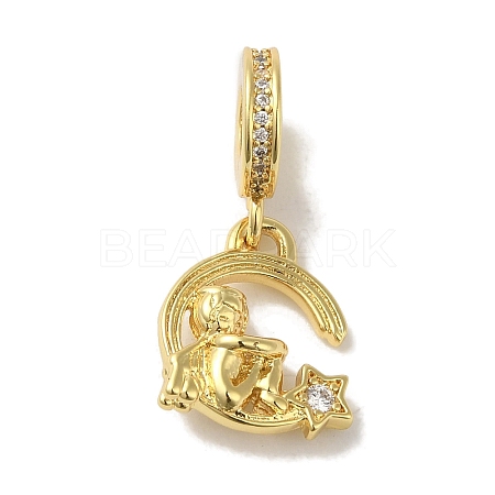 Rack Plating Brass Micro Pave Clear Cubic Zirconia European Dangle Charms KK-P272-15G-1