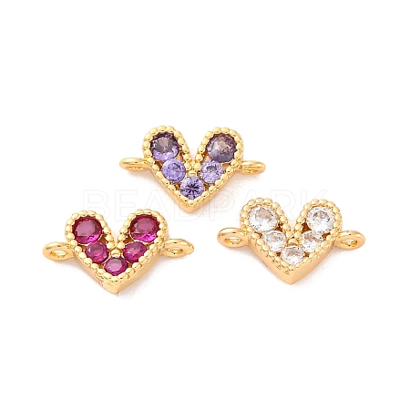Brass Micro Pave Cubic Zirconia Heart Connector Charms KK-F894-03G-1