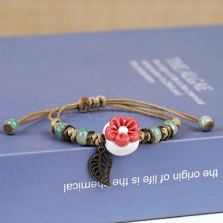 Adjustable Handmade Porcelain Flower Beads Braided Beads Bracelets WGFB2A7-05-1