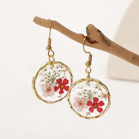Alloy Epoxy Dried Flower Dangle Earrings FS-WGABF6D-05-1