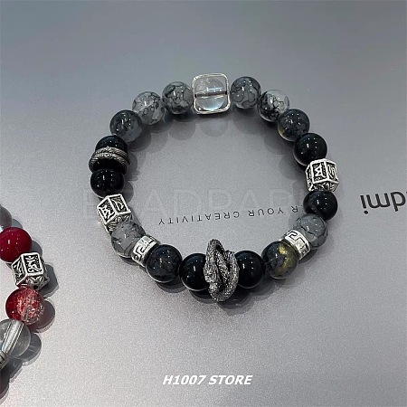 Dragon Alloy Glass Round Beaded Stretch  Bracelets for Women WGCDDF3-05-1