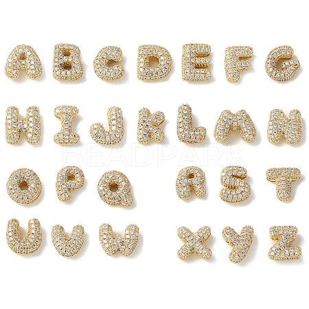 Brass Micro Pave Cubic Zirconia Beads KK-P290-61G-1