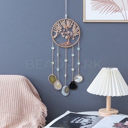 Tree of Life Natural Orange Quartz & Agate Woven Net Suncatchers PW-WG17811-06-1