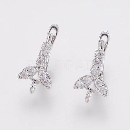 Brass Micro Pave Cubic Zirconia Hoop Earring Findings with Latch Back Closure ZIRC-K075-37P-1
