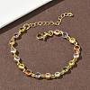 Flat Round Brass Pave Cubic Zirconia Link Chain Bracelets for Women BJEW-P385-01G-1