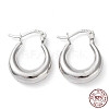 Rhodium Plated 925 Sterling Silver Chunky Hoop Earrings EJEW-K258-01B-P-1